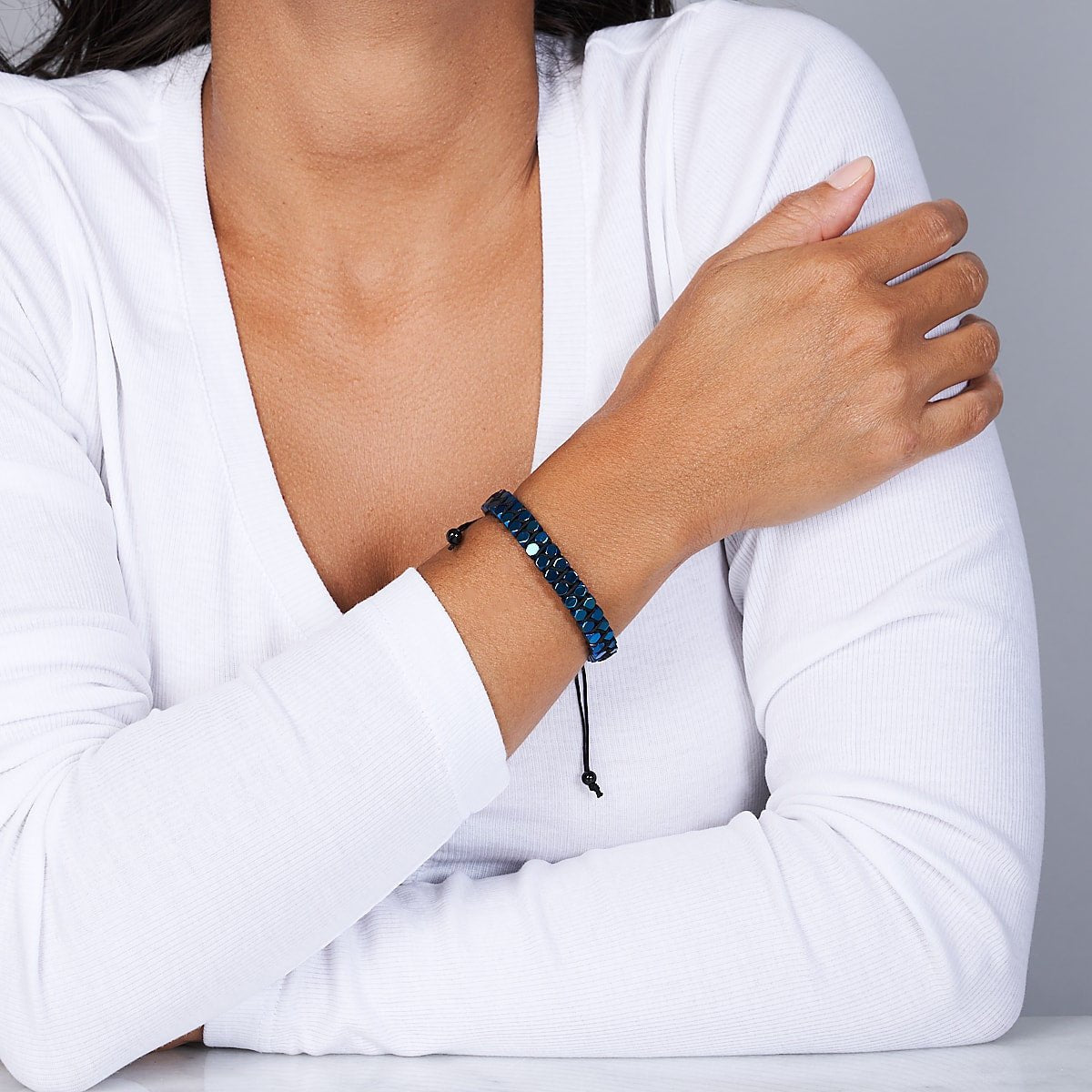 Géome sacrée | Hématite bleue | Bronze à canon | Bracelet octaèdre